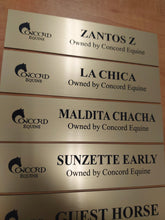 Load image into Gallery viewer, Stall Name Plate Slider Set - Bold Lamacoid Plastic - Realistic Metallic Options