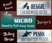 Load image into Gallery viewer, Lamacoid Plastic Horse Stall Plate - Custom engraving - Choose from multiple designs