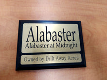 Load image into Gallery viewer, Custom Engraved Horse Stall Plaque - Lamacoid Plastic Plates - Realistic Metallic Options