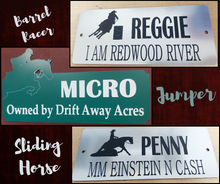 Load image into Gallery viewer, Lamacoid Plastic Horse Stall Plate - Custom engraving - Choose from multiple designs
