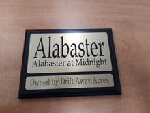 Load image into Gallery viewer, Custom Engraved Horse Stall Plaque - Lamacoid Plastic Plates - Realistic Metallic Options

